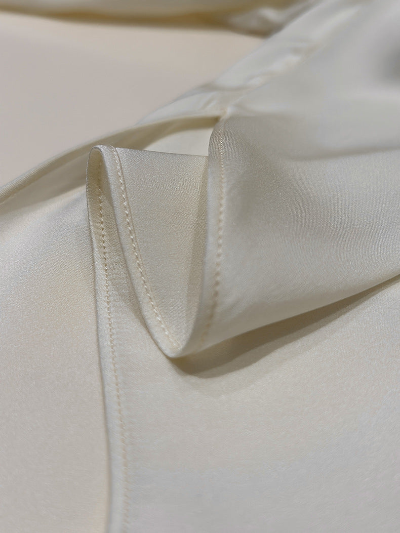 Loose-Fit Long-Sleeve Silk Shirt With Stand Collar