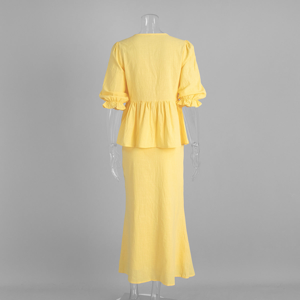 V-Neck Ruffled Short-Sleeved Skirt Set