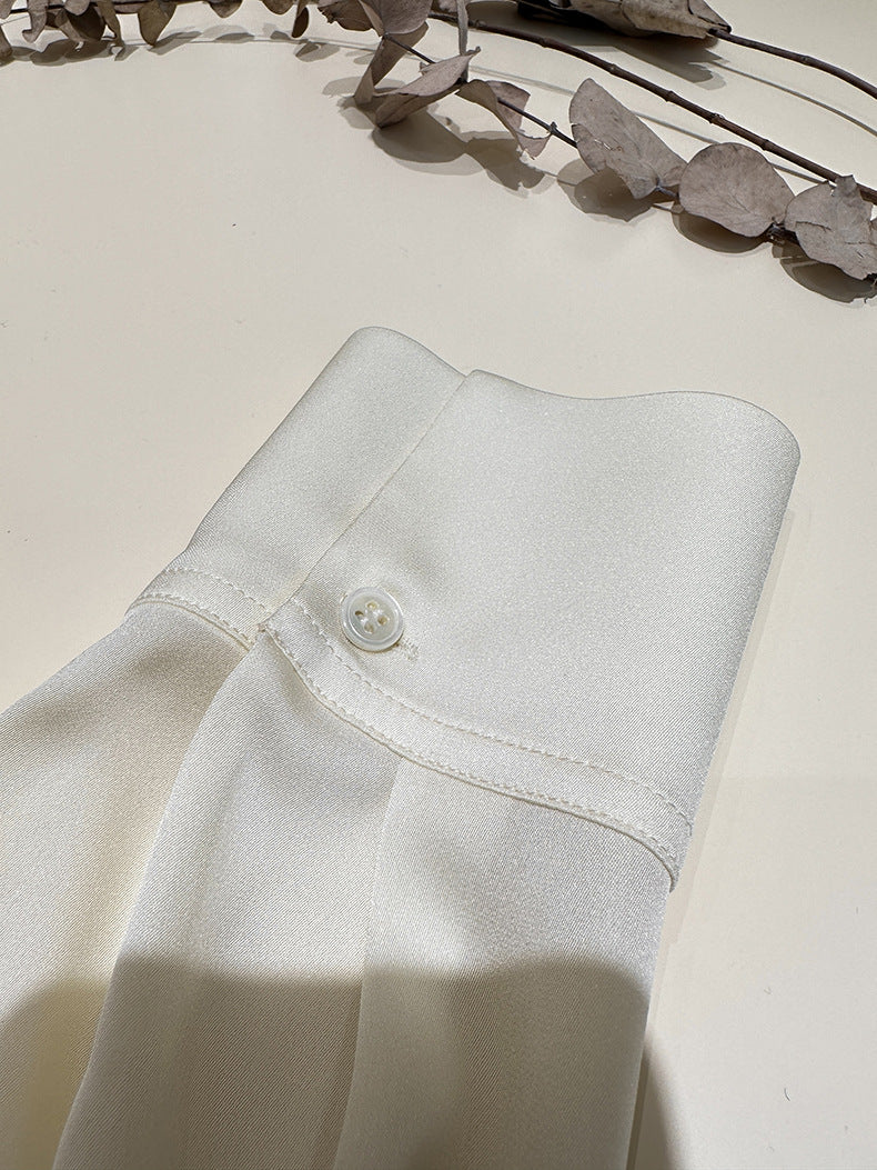 Loose-Fit Long-Sleeve Silk Shirt With Stand Collar