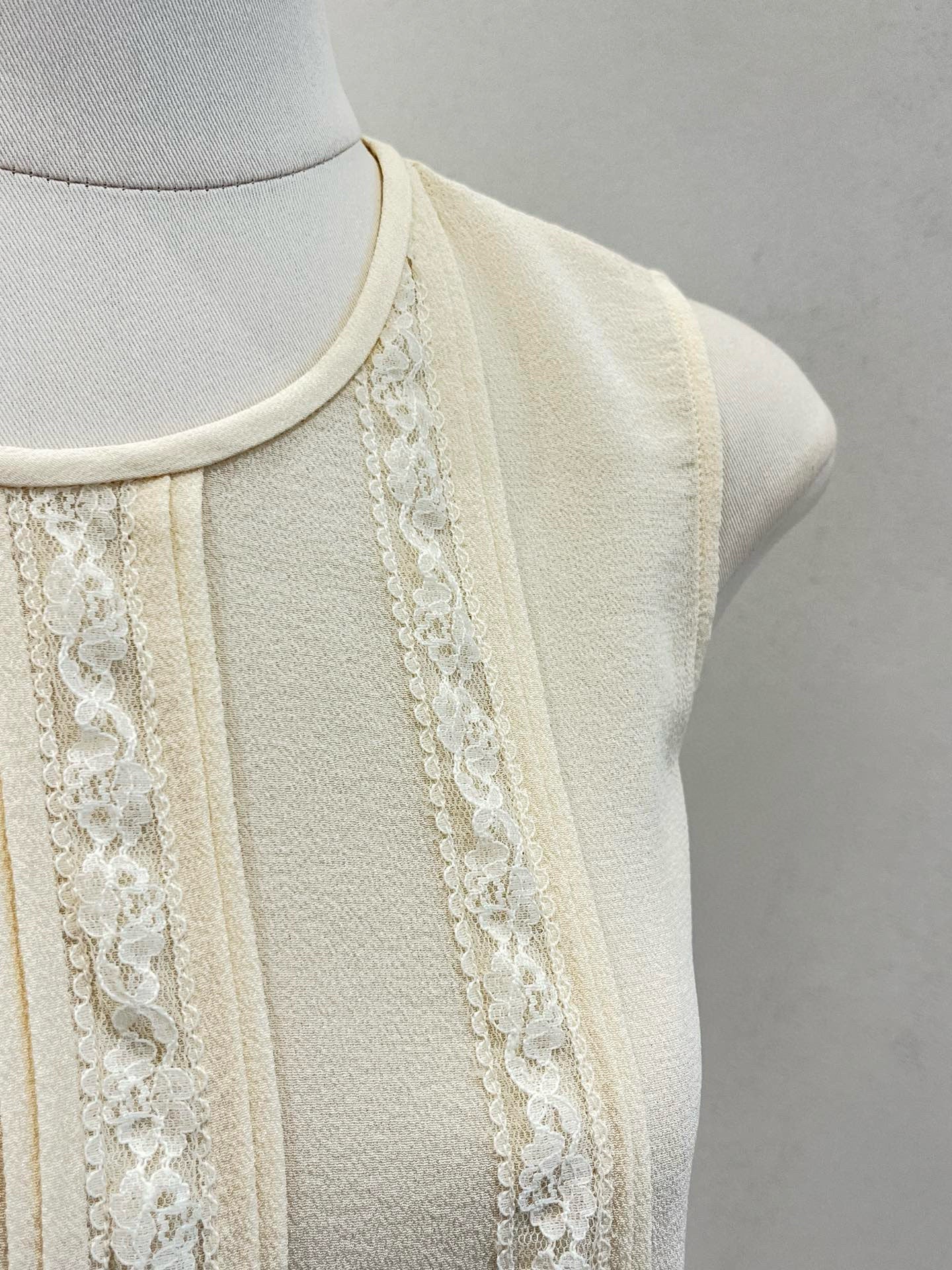 Lace-Paneled Sleeveless Silk Shirt