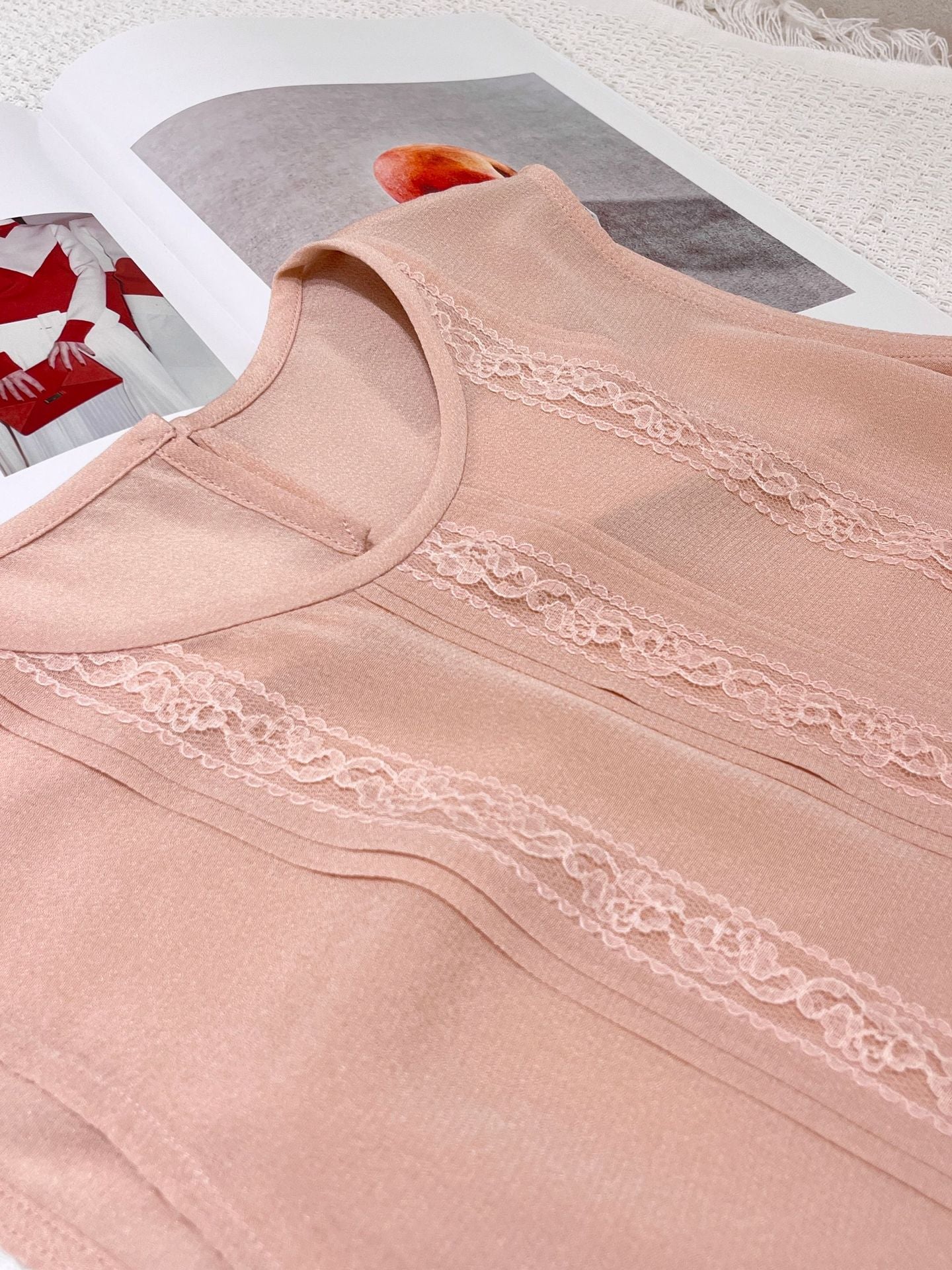 Lace-Paneled Sleeveless Silk Shirt