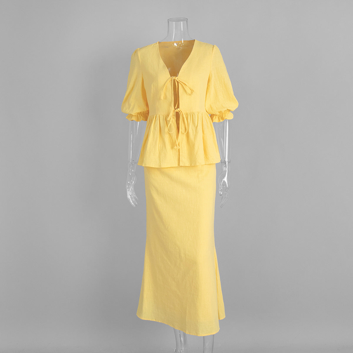V-Neck Ruffled Short-Sleeved Skirt Set